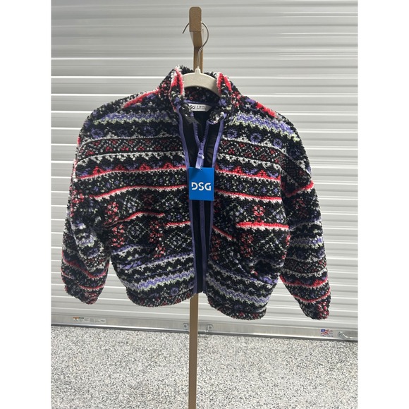 DSG Girls Cozy Fleece Full Zip Jacket Funky Fair Isle Pattern S - Picture 1 of 3